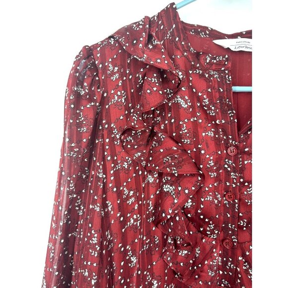 NWOT &Other Stories Ruffle Yoke Waist Tied Dark Red Printed Maxi Dress 4 - Picture 2 of 4